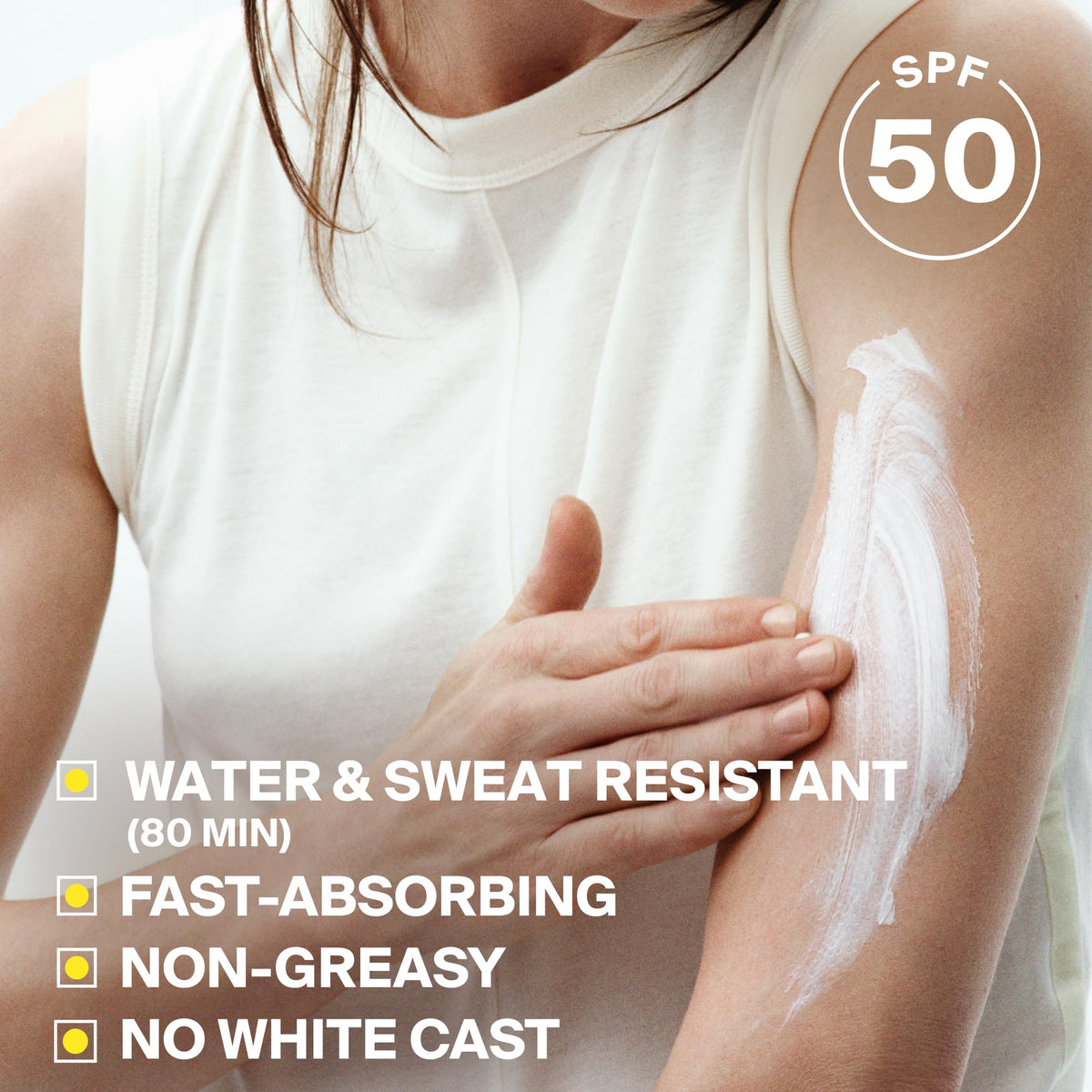 Close-up of Supergoop! lotion texture demonstrating quick absorption