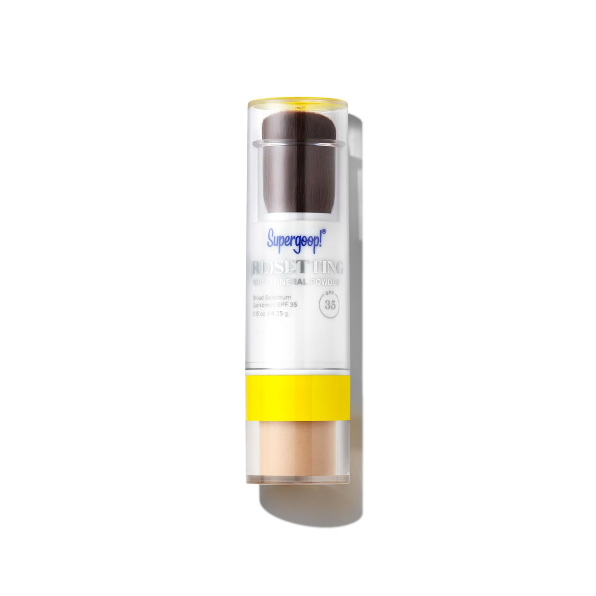 Supergoop! compact front packaging showing SPF 35 and shade benefits