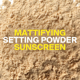 Supergoop! open compact with soft-bristled brush dispensing powder for easy touch ups
