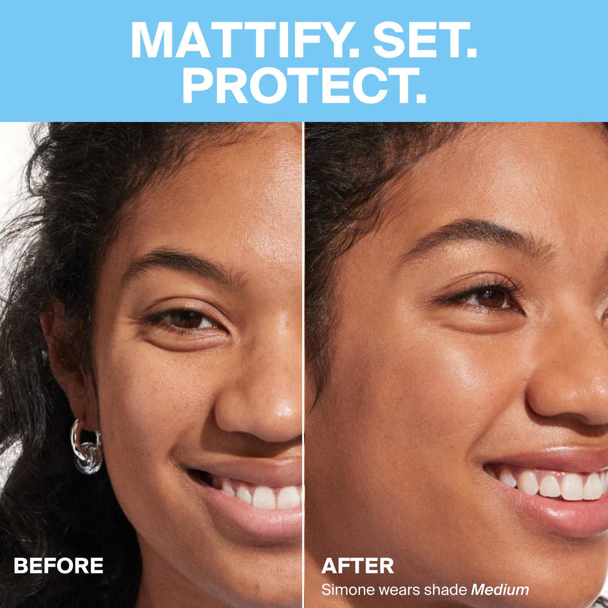 Supergoop! swatches on skin showing medium shade and natural coverage benefit