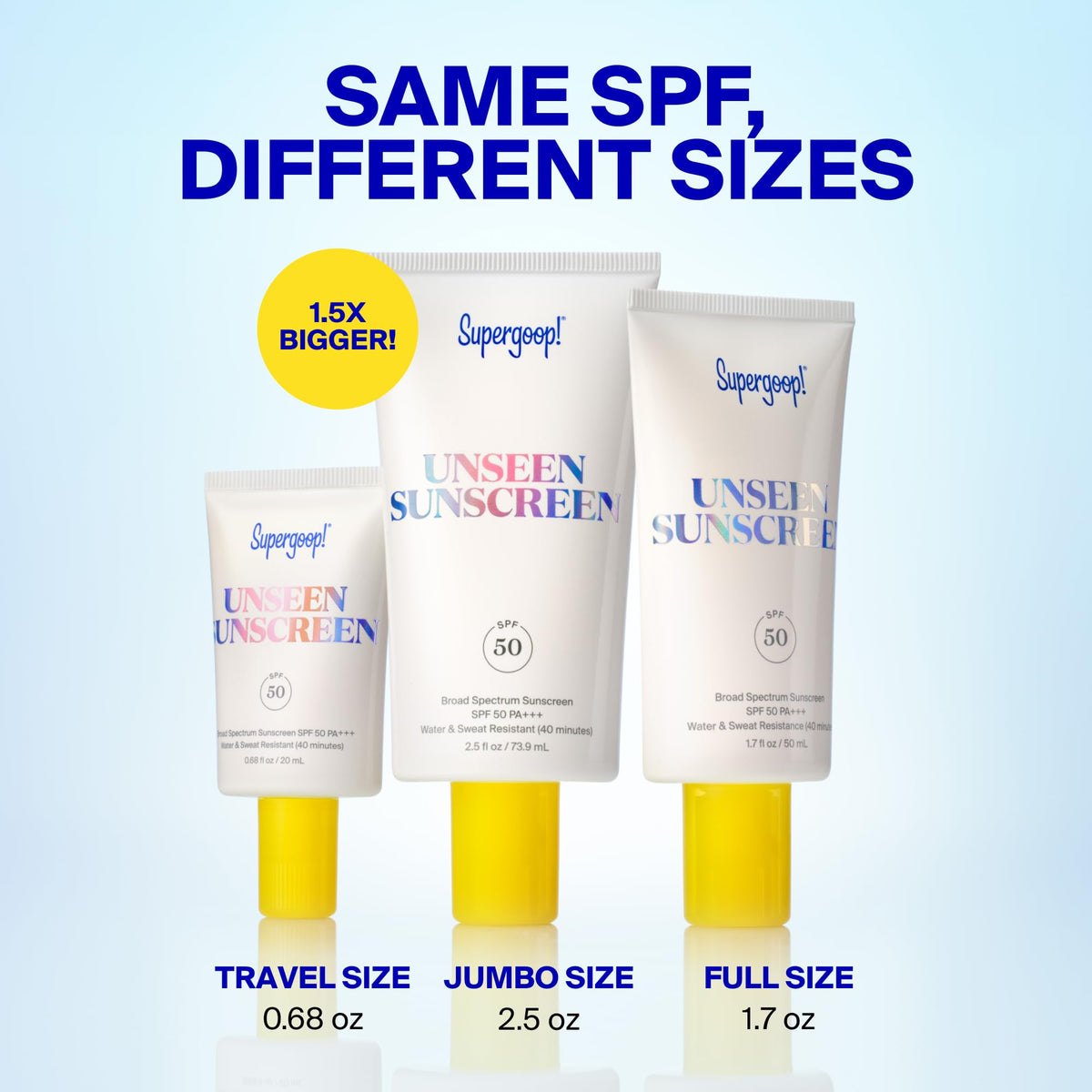 Supergoop! tube on bathroom vanity with skincare items showing daily routine fit