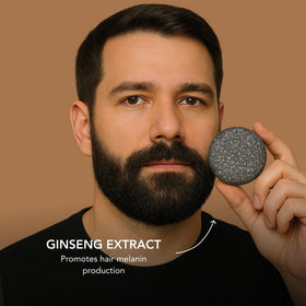 Superior Mane shampoo bar being lathered in hands and applied to beard, demonstrating gentle cleansing and softening