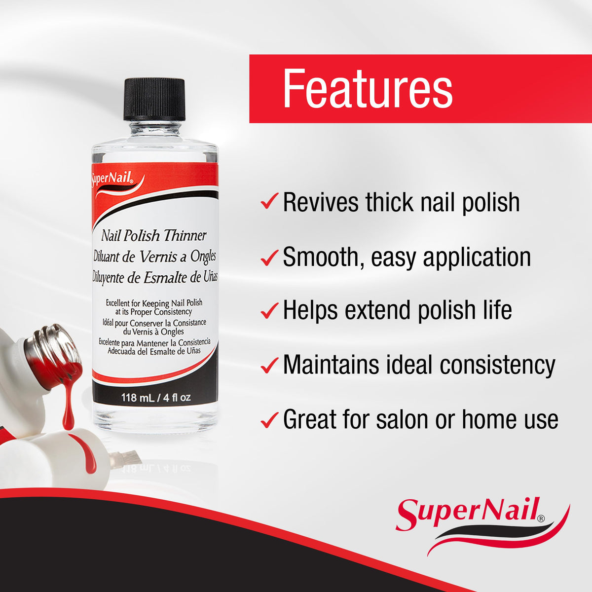 SuperNail bottle next to ruler showing 4 fl oz scale for salon-ready volume benefit