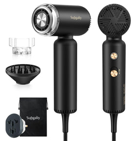 SUPGALIY hair dryer front view showing compact design and vents, ideal for travel