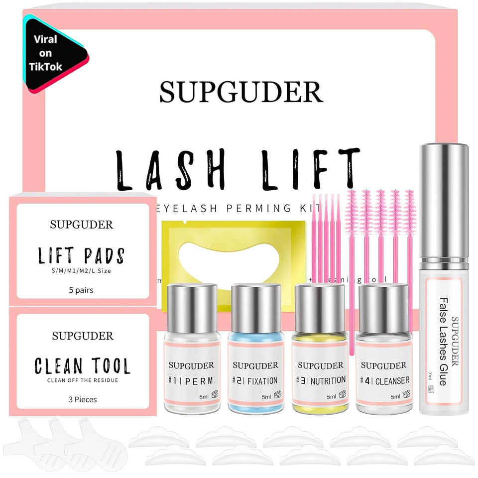 SUPGUDER front packaging showing full lash lift kit and contents benefit clarity