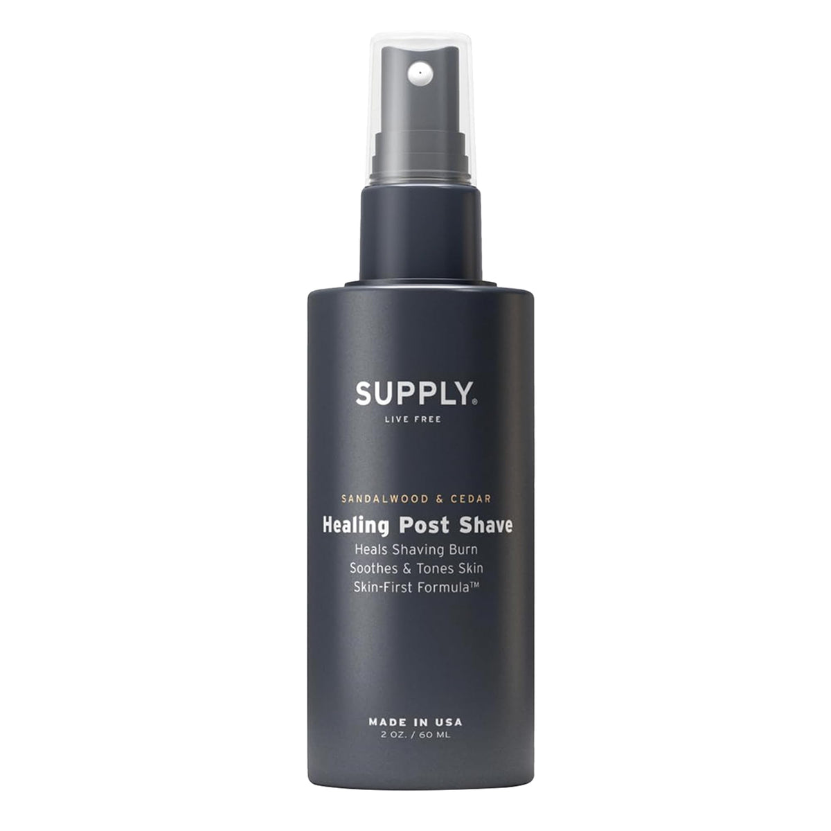 SUPPLY front packaging showing 2 oz bottle and clean label, soothes skin
