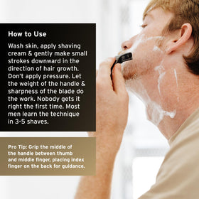 Supply razor in use with lather demonstrating smoother daily shave performance