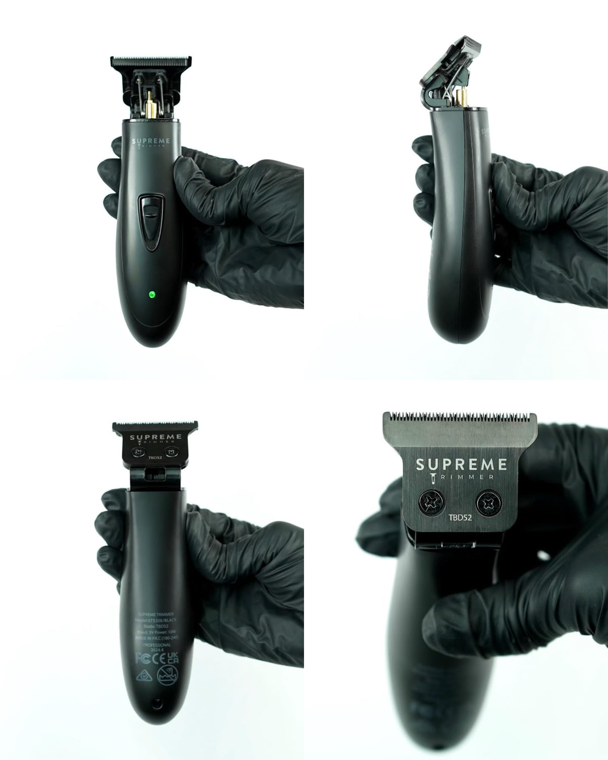 Supreme Trimmer on charging stand with USB cable showing flexible charging options
