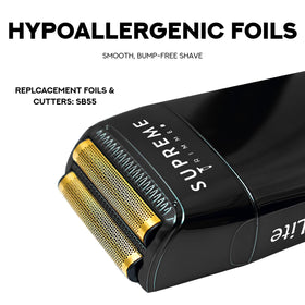 Supreme Trimmer Crunch Lite foil close-up highlighting dual gold hypoallergenic foils for smooth shaves