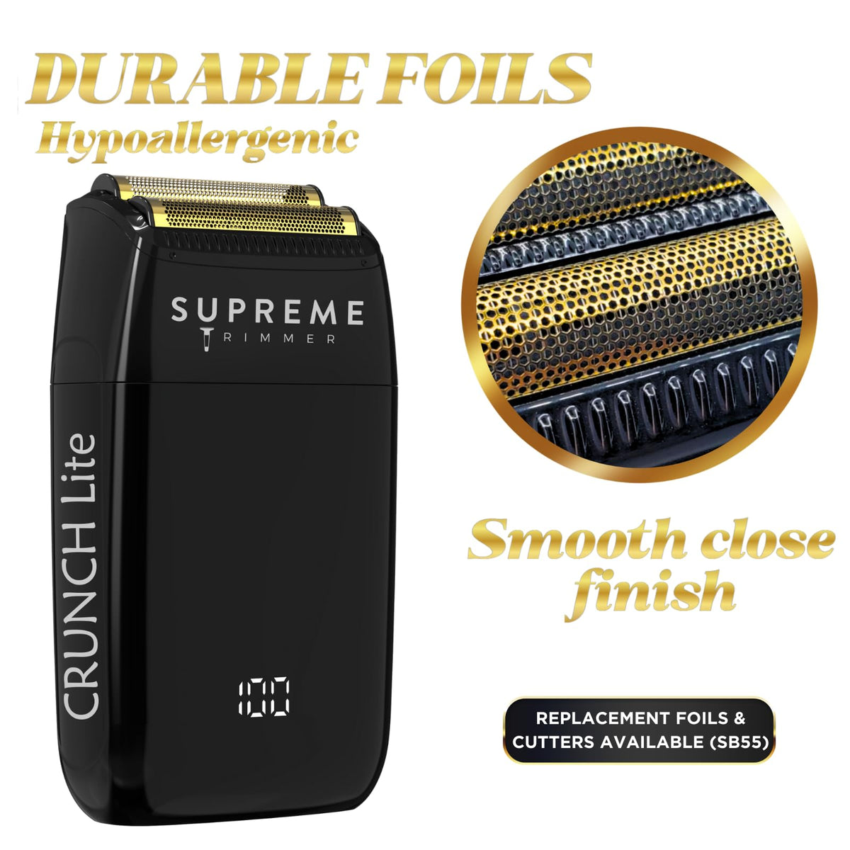 Supreme Trimmer SB55 foil closeup with hypoallergenic perforations for gentler skin contact