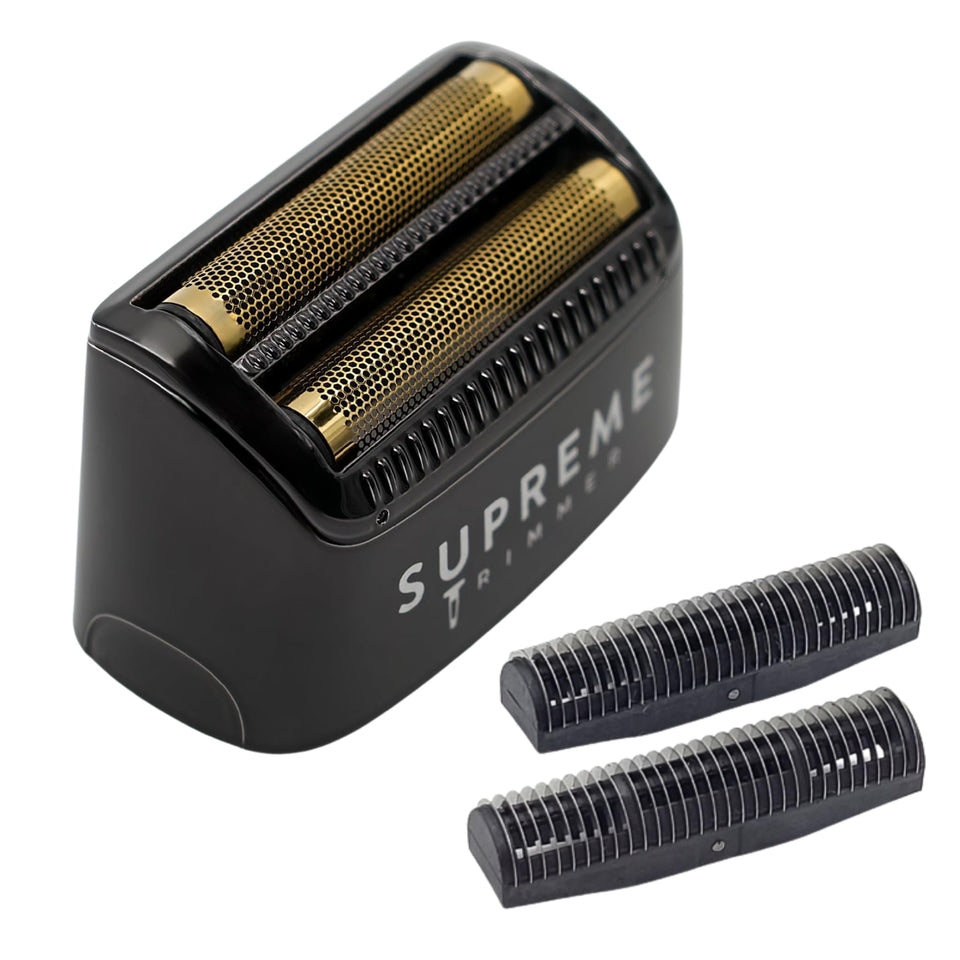 Supreme Trimmer SB55 front view showing black replacement head and alignment tabs for easy install