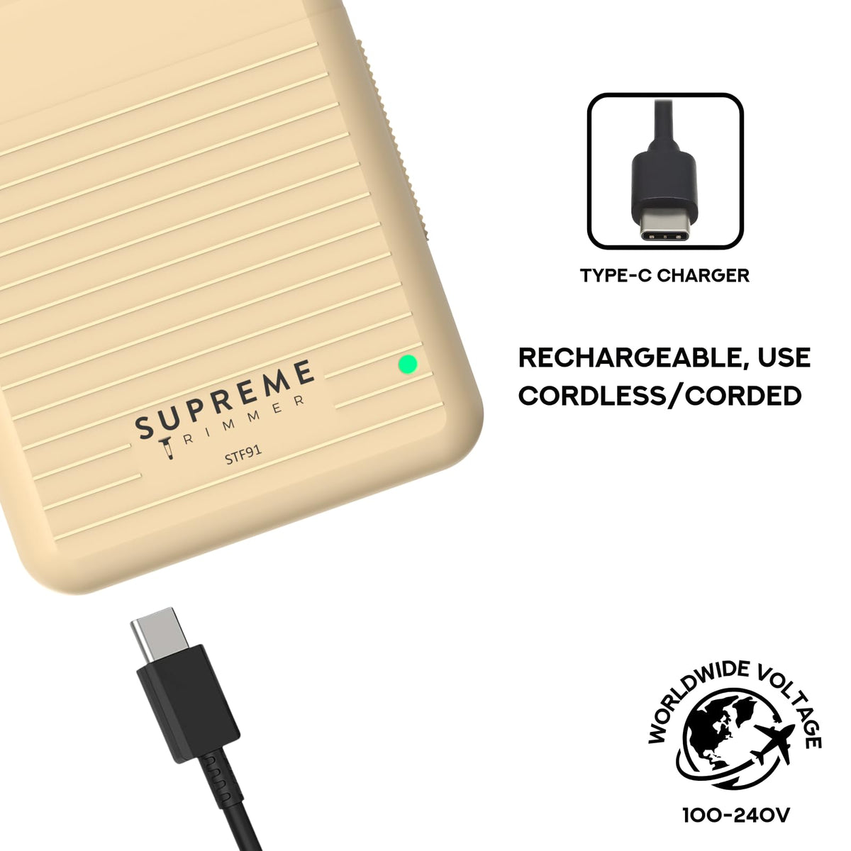 Supreme Trimmer Type-C charging port detail for quick worldwide charging