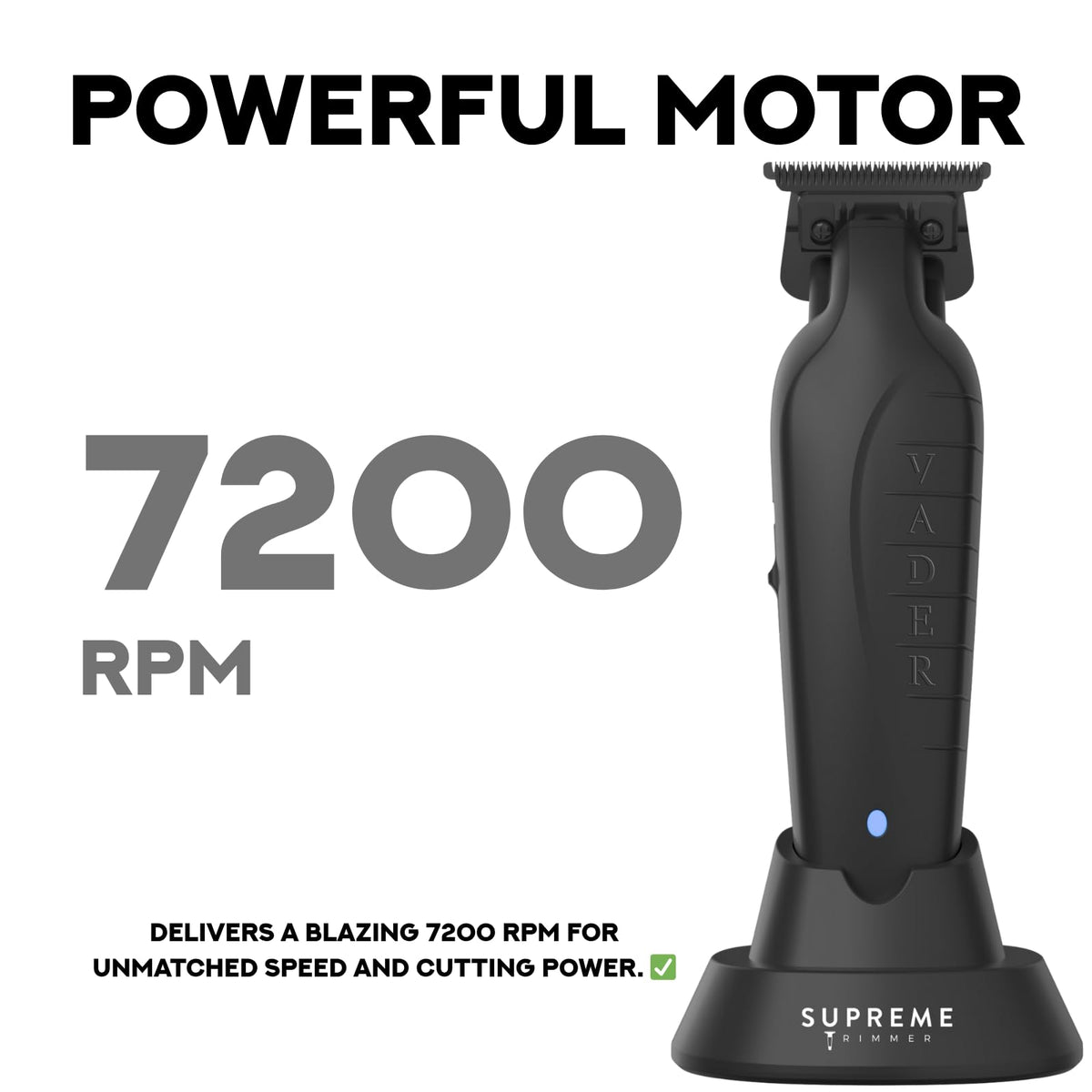 Supreme Trimmer Vader LED display showing battery level for session confidence