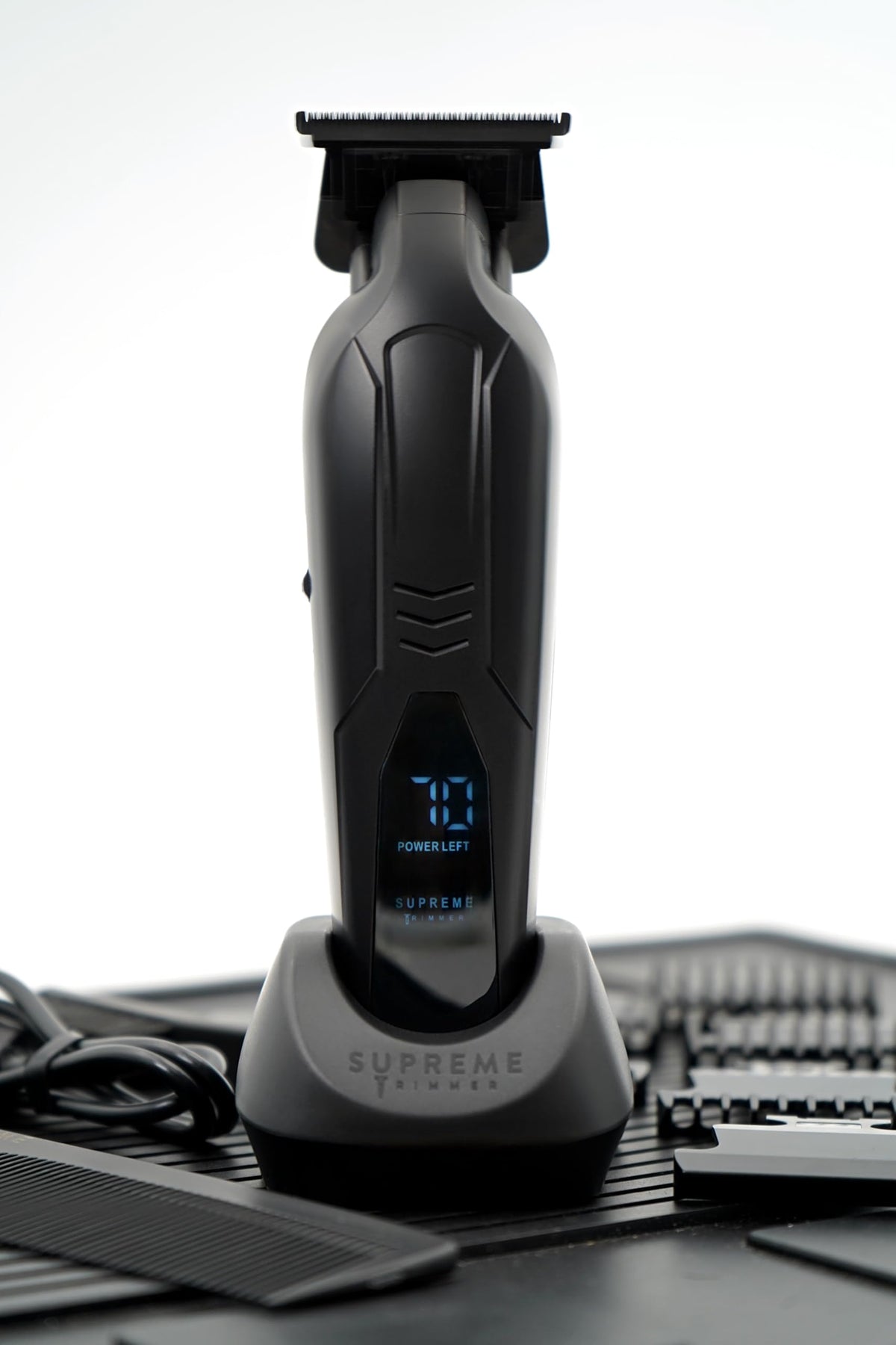 Supreme Trimmer with accessories layout showing included items and ready-to-use benefit