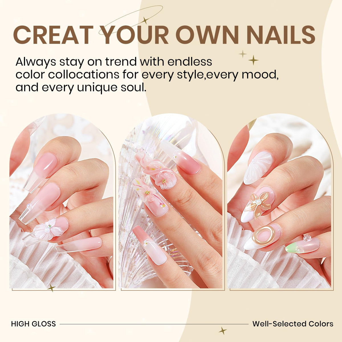 SUPWEE 3D flower nail demo showing finished sculpted decoration durability