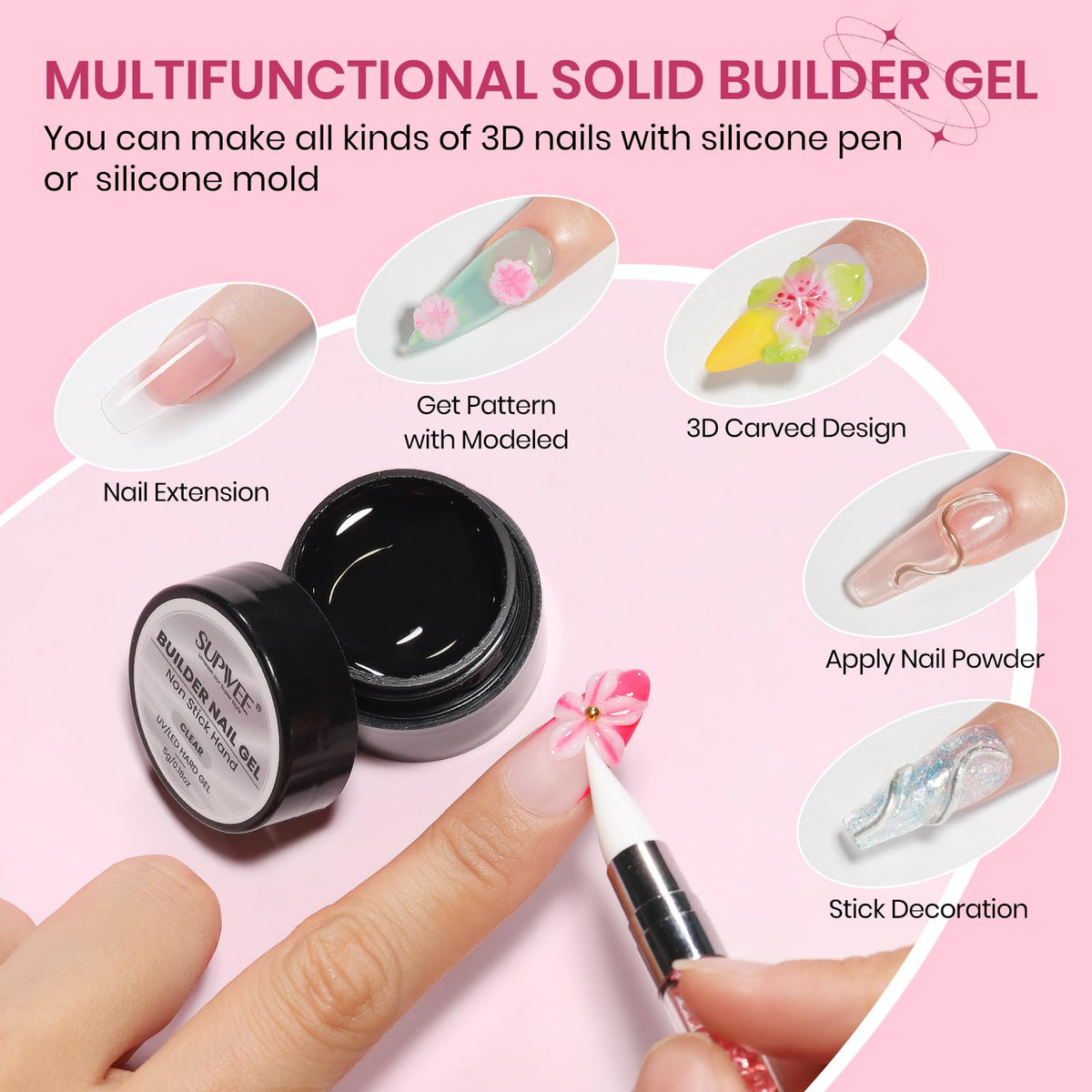 SUPWEE clear gel texture close‑up showing non‑sticky sculpting benefit