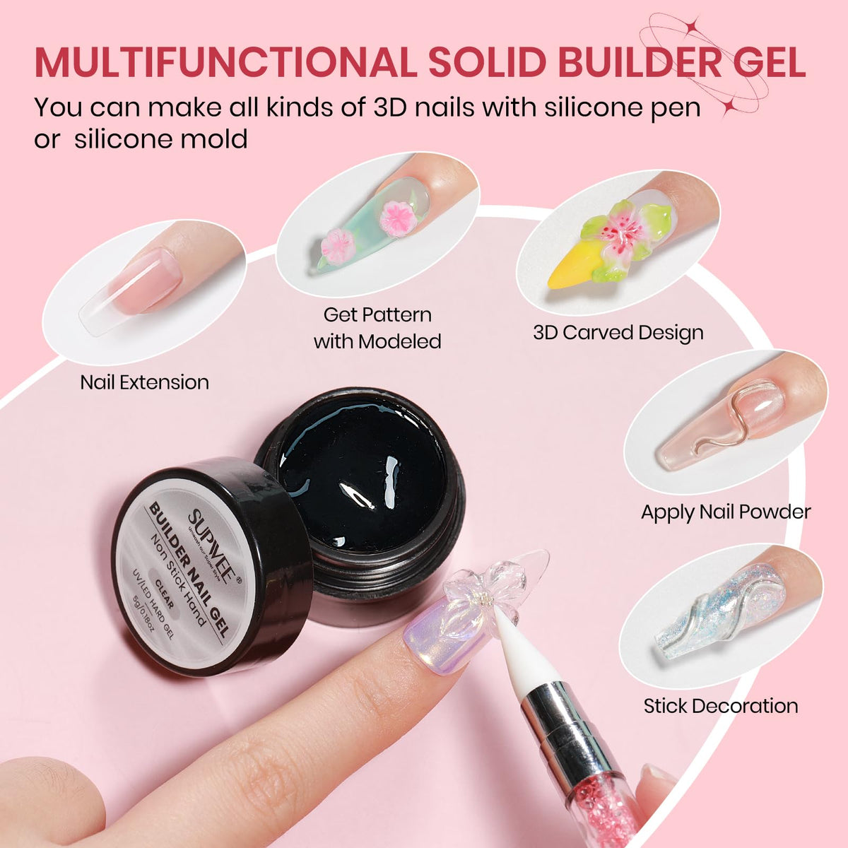 SUPWEE close-up solid gel texture demonstrating non-sticky sculptability benefit