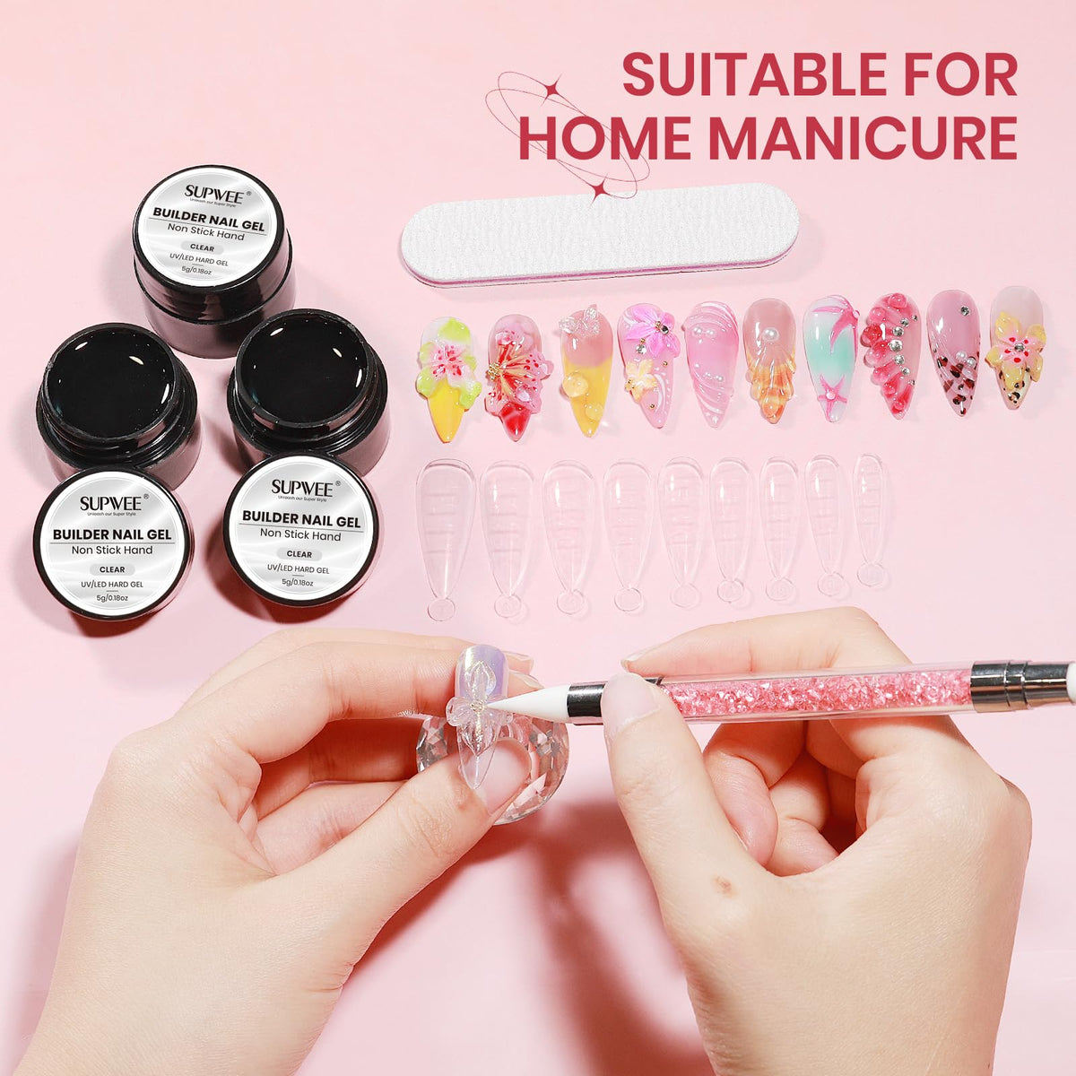 SUPWEE nail extensions on fingertips to show scale and durable finish