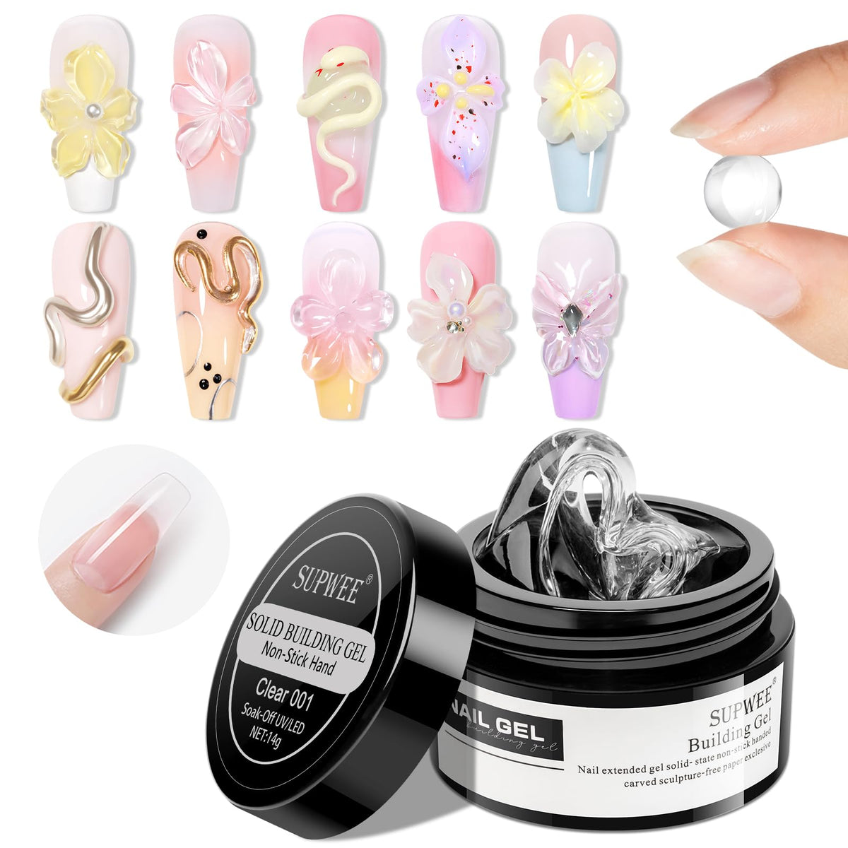 SUPWEE front packaging showing clear builder gel and 36 molds for easy starts