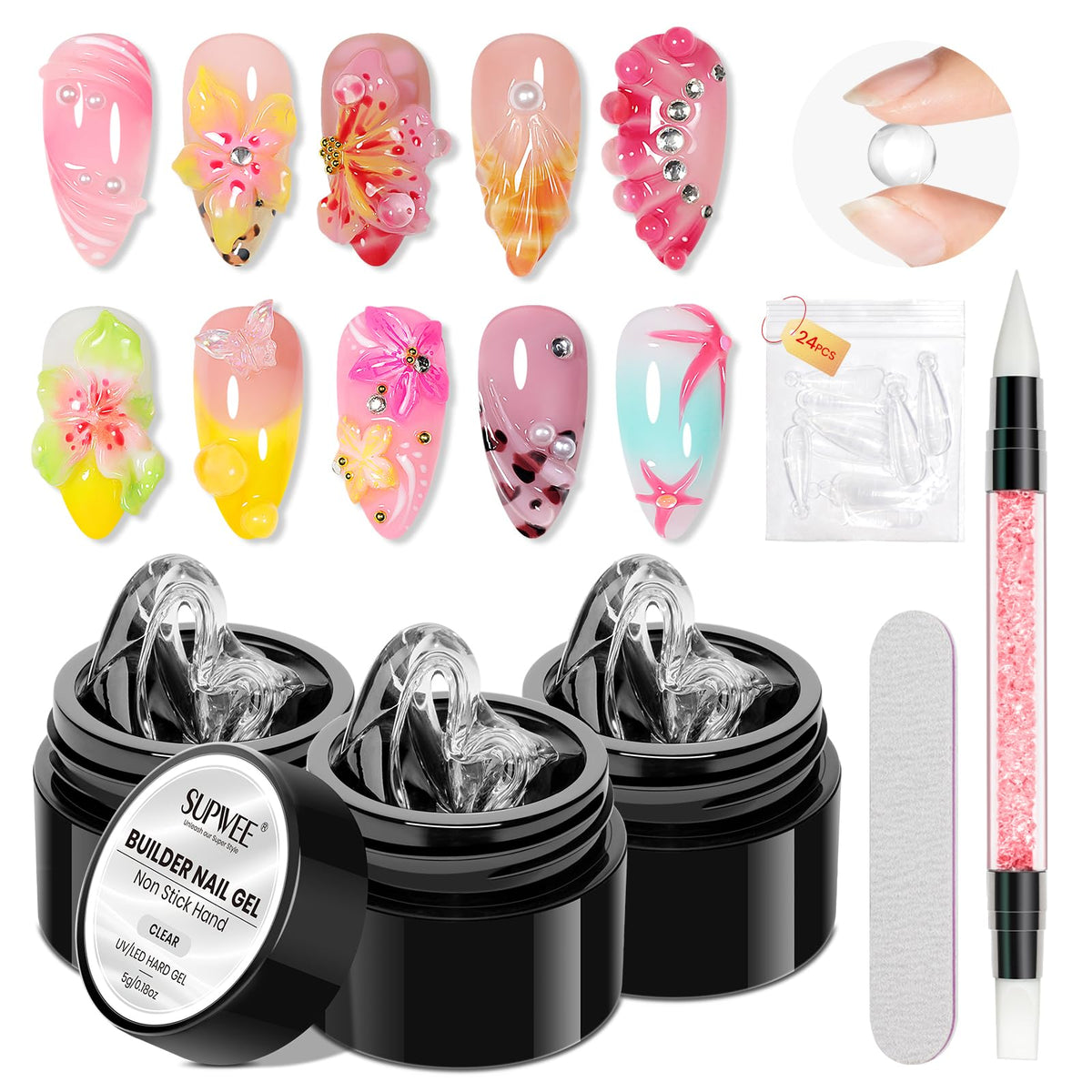 SUPWEE front packaging showing clear gel kit and tools, easy salon results