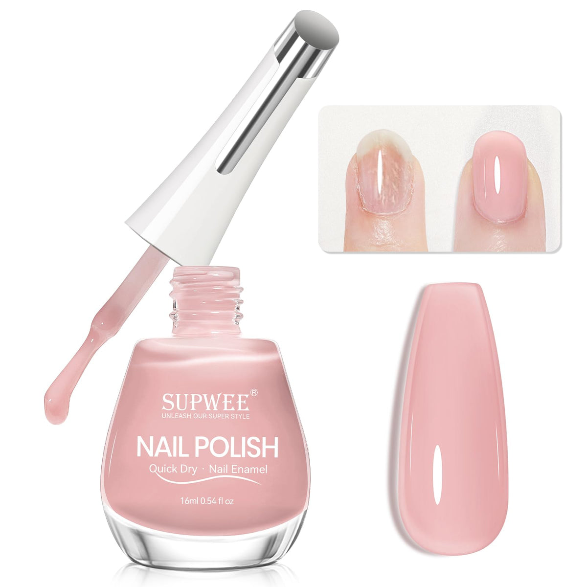SUPWEE front packaging showing nude polish and label benefit
