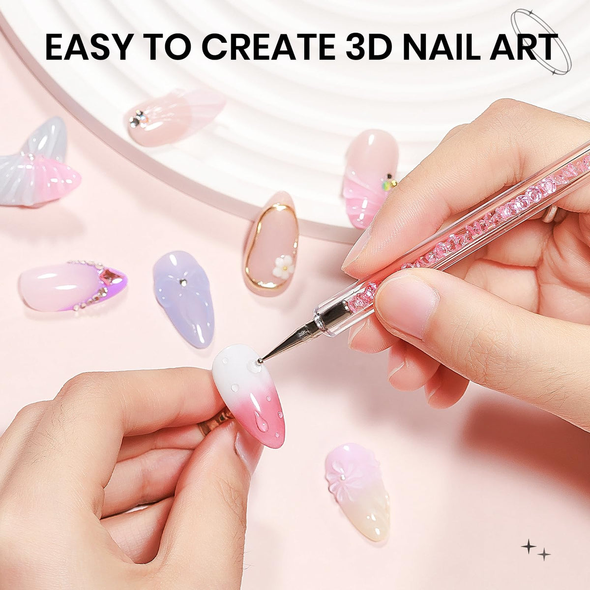 SUPWEE rhinestone fixed on nail using gel adhesive for secure decoration
