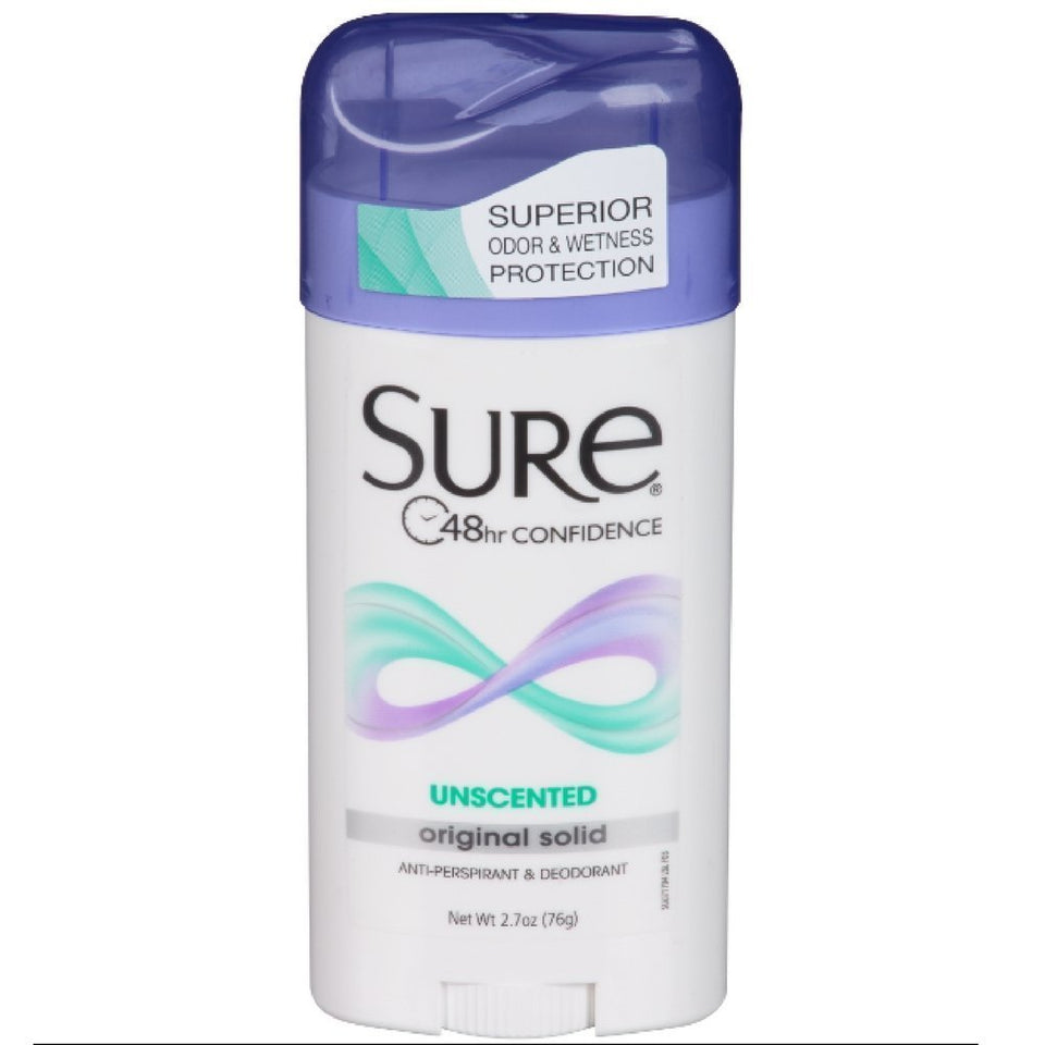 Sure unscented front packaging showcasing odor and wetness protection