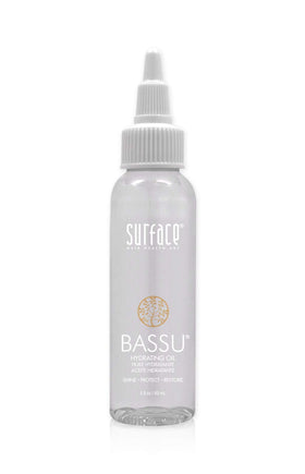 SURFACE Bassu Hydrating Oil front bottle view showing sleek packaging and 2 fl oz size for lightweight shine