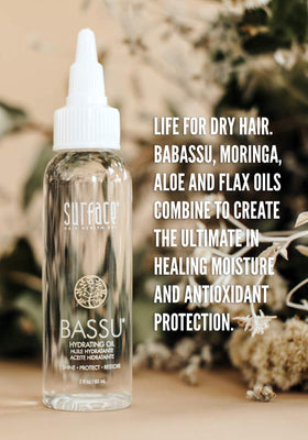 SURFACE Bassu oil texture close-up drop illustrating lightweight absorption and non-greasy finish