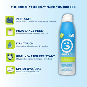 Surface Sunscreen in a beach setting illustrating reef-friendly, fragrance-free benefit