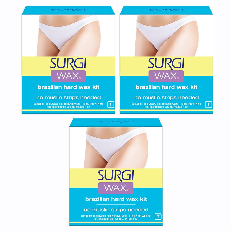 Surgiwax front packaging showing three 4 oz boxes and contents for clear selection benefit