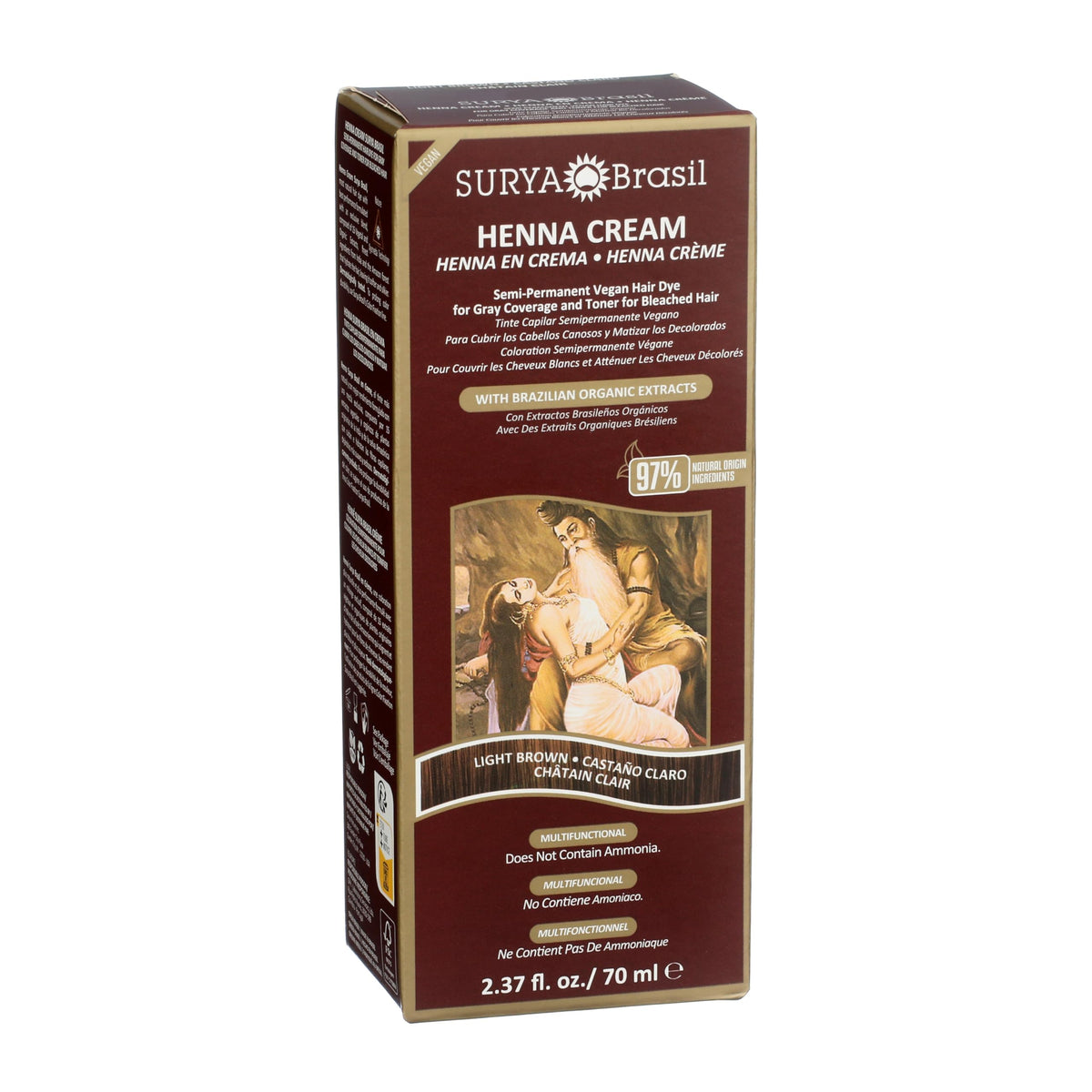 Surya Brasil applied on hair strand before and after to show color result