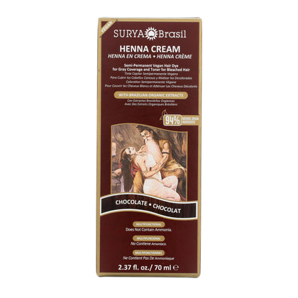 Surya Brasil front packaging showing chocolate shade and natural ingredients benefits