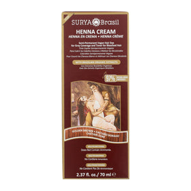 Surya Brasil henna cream front tube showing product and shade benefits