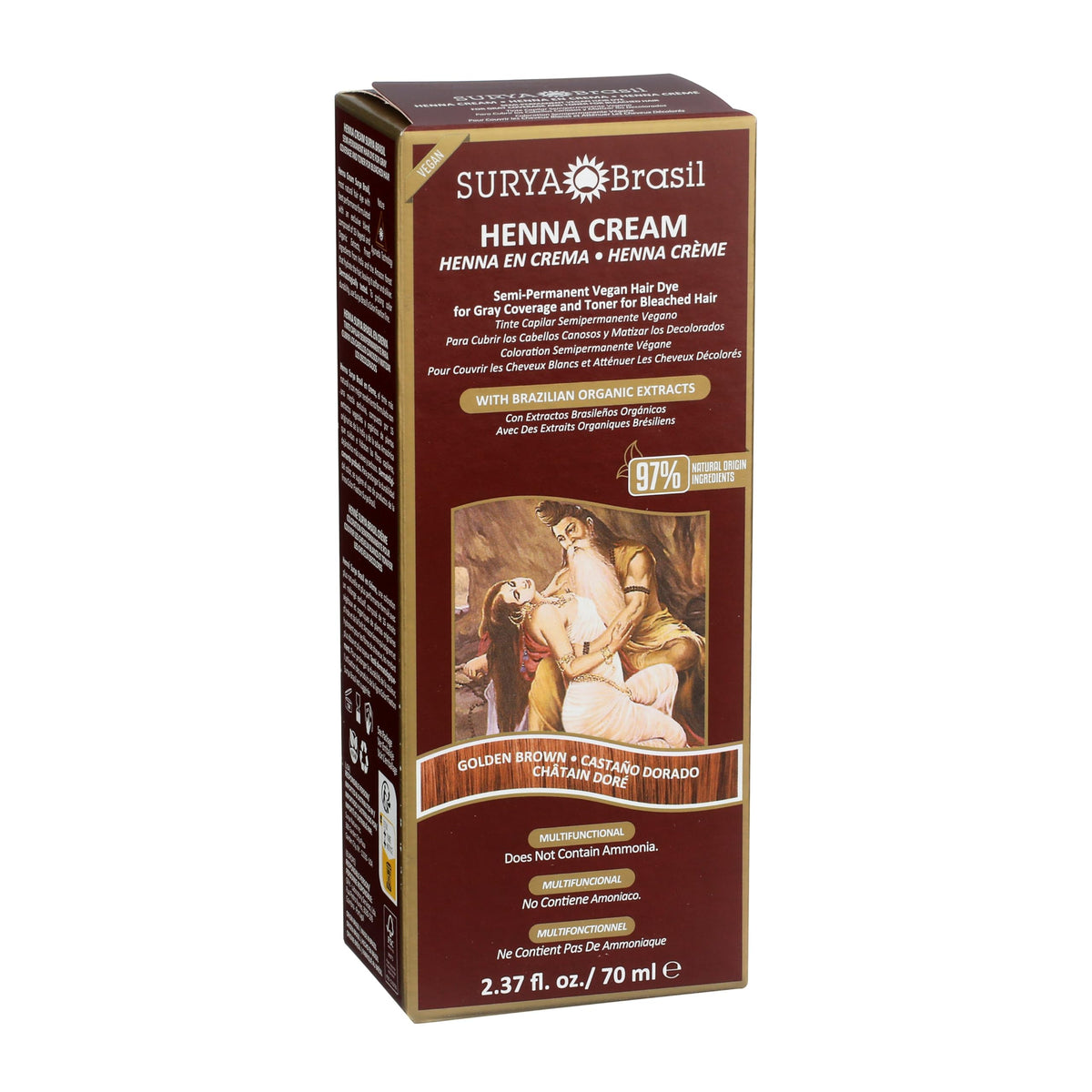 Surya Brasil henna cream label detail highlighting natural ingredient benefits