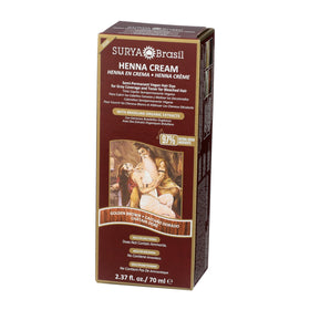 Surya Brasil henna cream 70 ml next to a ruler showing compact travel size
