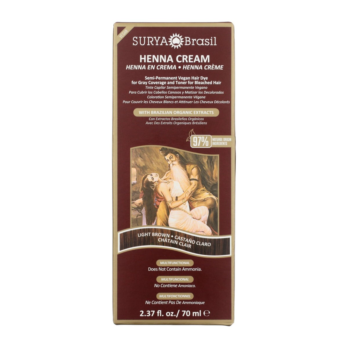 Surya Brasil front packaging showing light brown henna cream and benefits