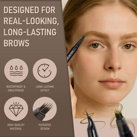 SUSIKEKI close-up of 4D Brow-Fection brush creating hair-like strokes for natural volume