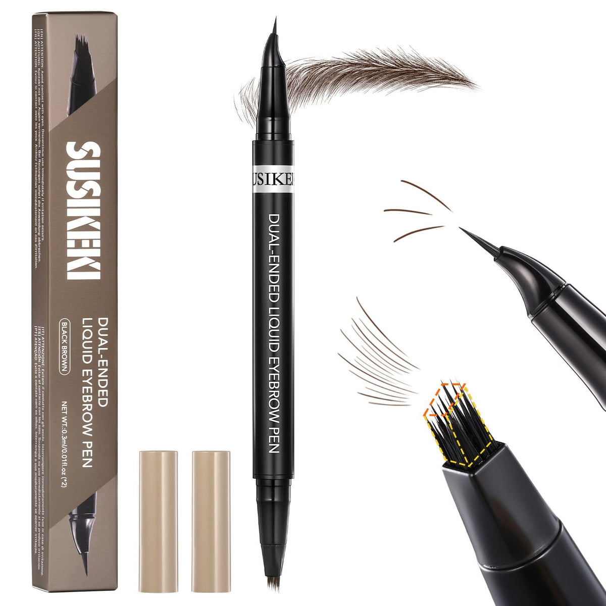 SUSIKEKI front packaging showing dual-ended brow pen and benefits