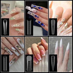 SUTOKAKA hand model with finished polygel extensions showing salon-quality results