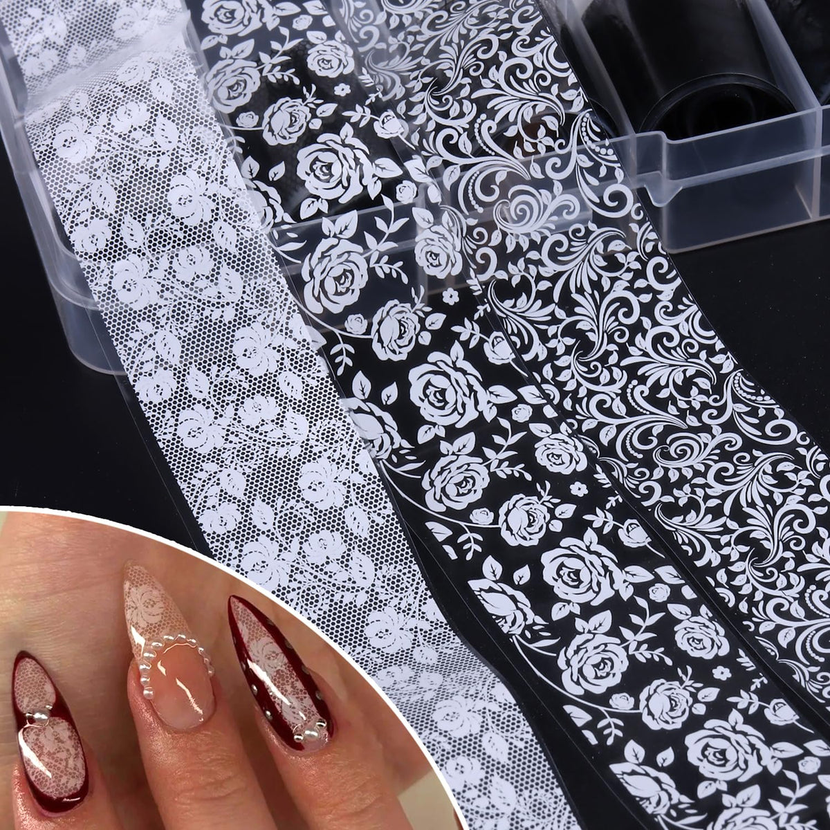 SUTOKAKA rolls spread out to show black and white designs and generous length