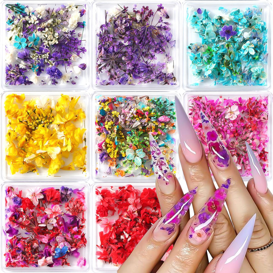SUTOZMIWE front packaging showing compact multi-box dried flowers set for nails