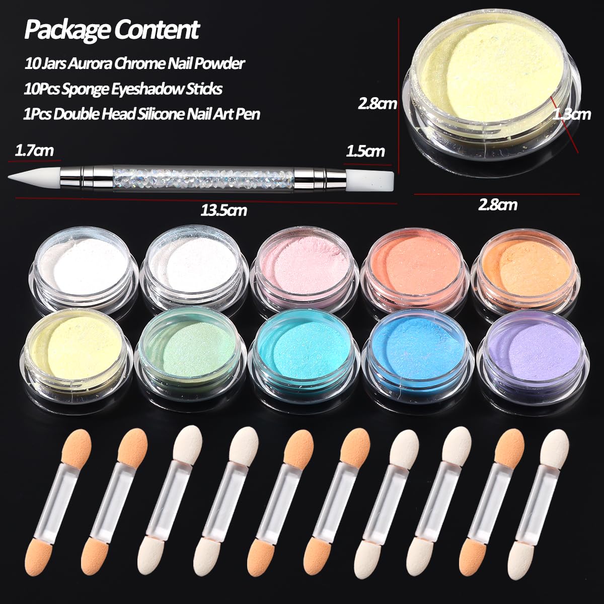 SUTOZMIWE ten jars arranged to display the full color range for varied nail designs