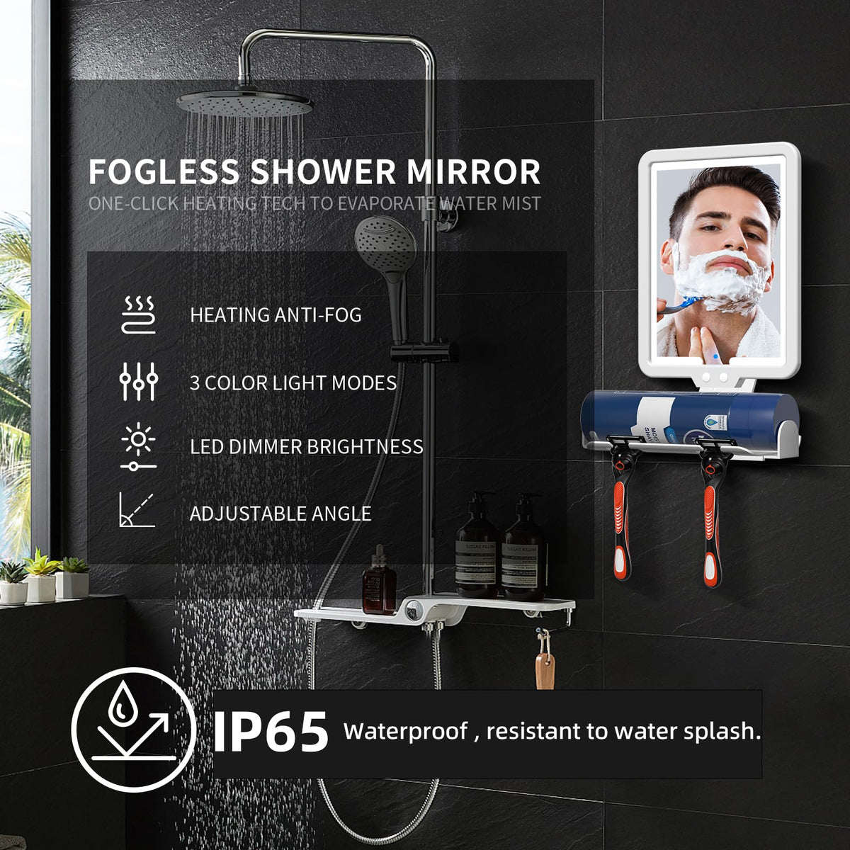 Suupvaor close-up of heated edge, fogless clarity during hot showers