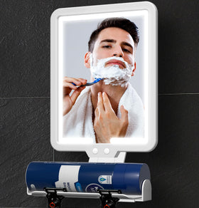 Suupvaor front view of lighted shower mirror, clear reflection for precise grooming