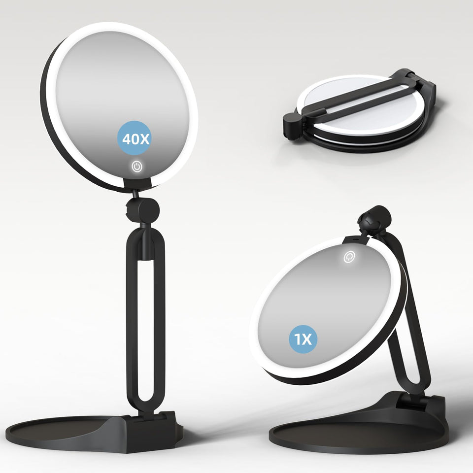 Suupvaor front view showing lights and dual-sided mirrors for clear makeup