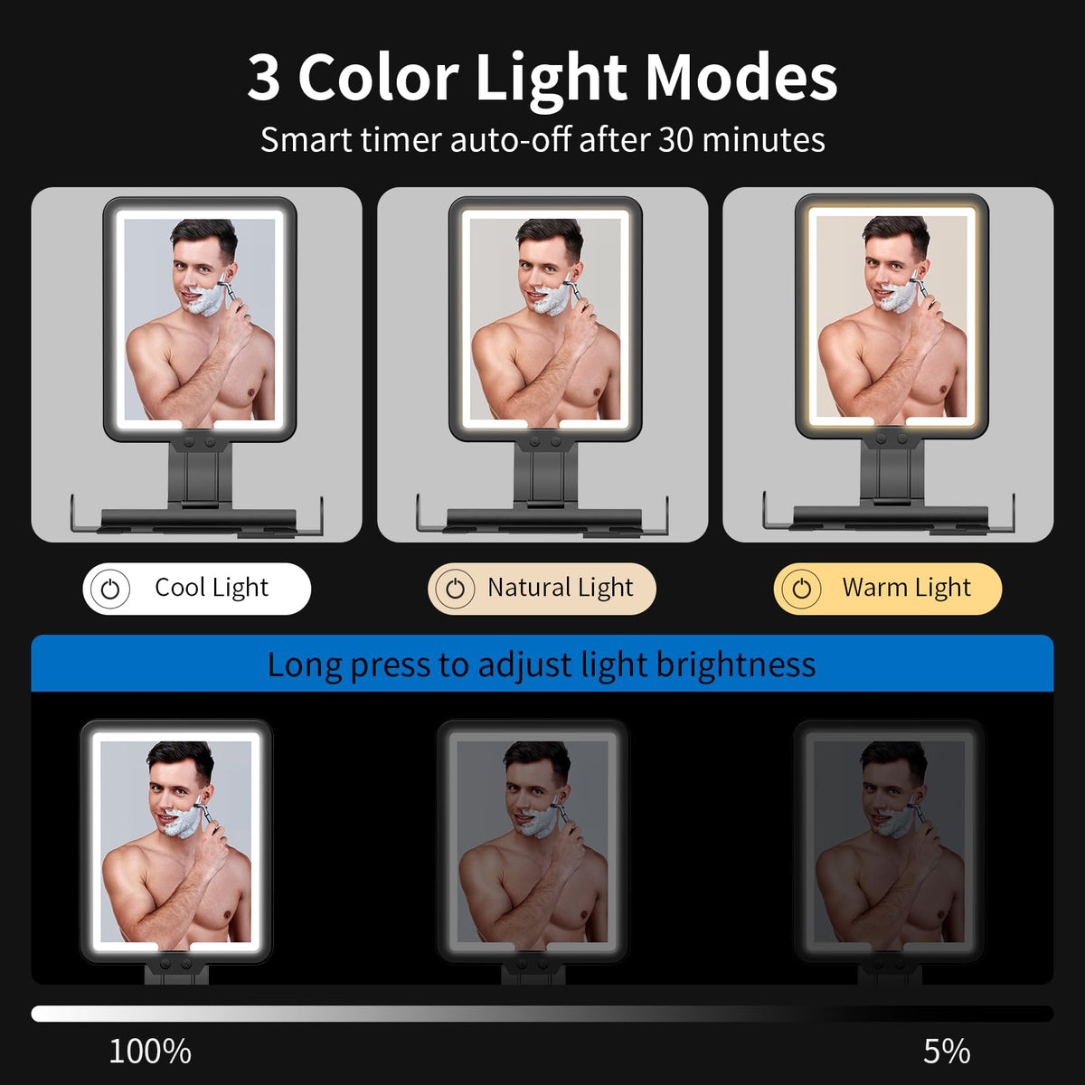 Suupvaor mirror tilt adjustment detail demonstrating customizable angle for precise grooming