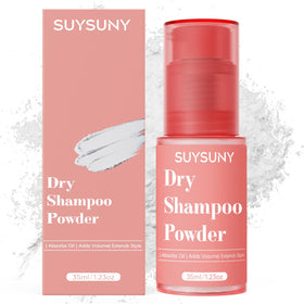 SUYSUNY front packaging showing compact travel dry shampoo and benefits