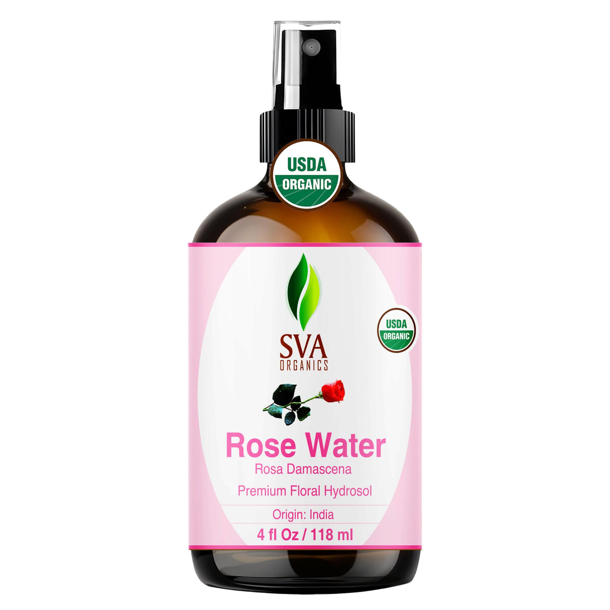 SVA ORGANICS front bottle view showing compact 118 ml size and floral label benefit refresh