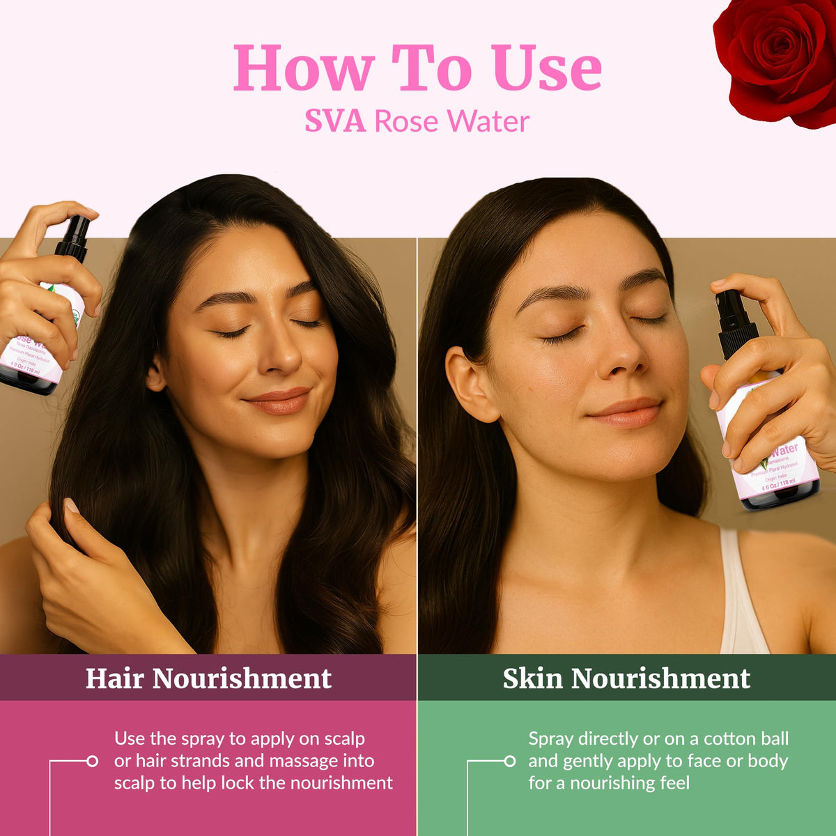 SVA ORGANICS sprayed on hair for light scent and quick hydration benefit